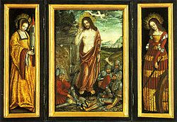 La résurrection du Christ, Sainte Barbara, Sainte Catherine, triptyque de Lucas Cranach l'Ancien