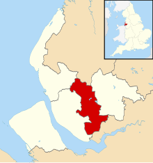 Location of Knowsley within Merseyside and England