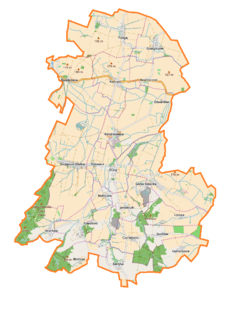 Mapa konturowa gminy Kondratowice, po prawej nieco na dole znajduje się punkt z opisem „Lipowa”