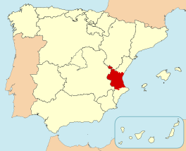 Ligging van Valencia in Spanje