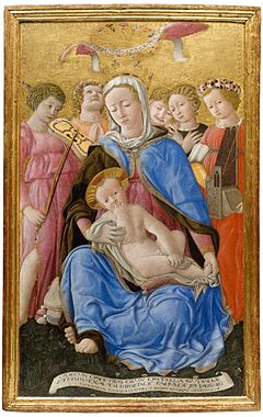 This Madonna of humility by Domenico di Bartolo expresses the symbolic duality of an earthly woman with humility, as well as a heavenly queen. Madonna-of-humility- 1433 Domenico di Bartolo.jpg