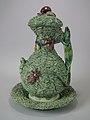 Ewer, cover, and stand, 13.6 in, c. 1870, ultra-naturalistic Palissy majolica