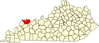 Округ Гендерсон на мапі штату Кентуккі highlighting