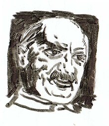 Portrait Martin Heidegger, Pinselzeichnung von Herbert Wetterauer