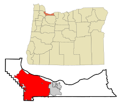 Vị trí của Portland trong Quận Multnomah và tiểu bang Oregon