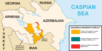 Military situation in the Nagorno-Karabakh region prior to the Second Nagorno-Karabakh War Nagorno-Karabakh conflict map (pre-2020).png