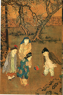One Hundred Children in the Long Spring (Chang Chun Bai Zi Tu ), a painting by Chinese artist Su Hanchen (Su Han Chen , active AD 1130-1160s), Song dynasty One Hundred Children in the Long Spring.jpg