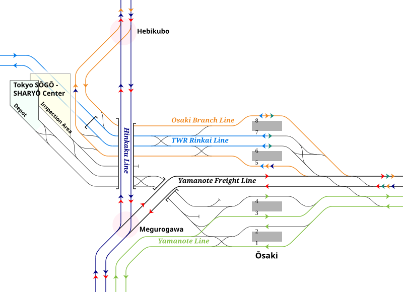 大崎站附近的配線圖