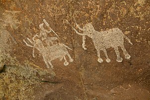 Mesolithic rock painting, Bhimbetka rock shelters, a UNESCO World Heritage Site