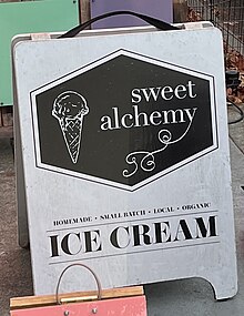 Photograph of a sign advertising an ice cream shop