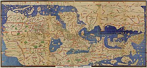 Tabula Rogeriana
, one of the most advanced early world maps, by Muhammad al-Idrisi, 1154 Tabula Rogeriana 1929 copy by Konrad Miller.jpg