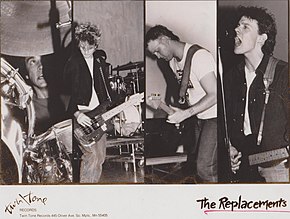 The Replacements publicity photo, c. 1983. Left to right: Mars, Tommy Stinson, Bob Stinson, Westerberg The Replacements (1983 Twin Tone publicity photo).jpg