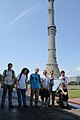 Some russian wikipedians are holding the Blue Shirt in the foreground of the Moscow's Ostankino TV Tower. There was a meetup on 17 July with an excursion to the observation deck of this tower. From left to right, there are the users VasilievVV, Kalan, Ctac, Grebenkov, Kv75, Putnik, and Claymore.