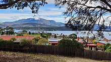 Views of kunanyi/ Mount Wellington and the Tasman Bridge from Gordons Hill Nature Recreation Area in Rose Bay.