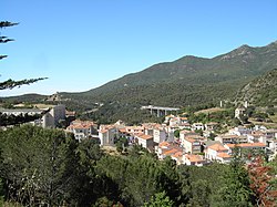 View of the French town of Le Perthus from the Fort de Bellegarde. Els Límits is in the right side