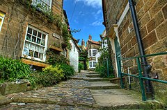 Windy street in Robin Hoods Bay near Whitby North Yorkshire.jpg