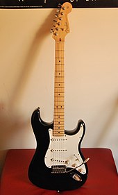 2009 "American Standard" Stratocaster with two-point tremolo system and truss-rod adjustment at neck.