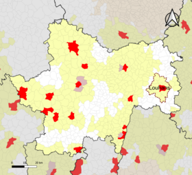 Localisation de l'aire d'attraction de Louhans dans le département de Saône-et-Loire.