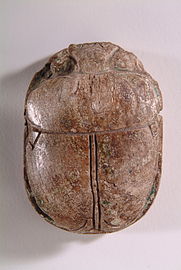 Amenophis III Blue Glazed lion hunt Scarab - top view