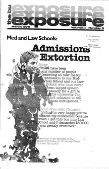 The BU exposure was an altermative paper on the BU campus in the 1970s BU Exposure admission extortion cover.pdf