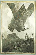 Boche Plane Falling in No Man's Land of Verdun Offensive