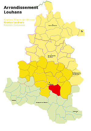 Lage der Gemeinde im Arrondissement_Louhans (anklickbare Karte)