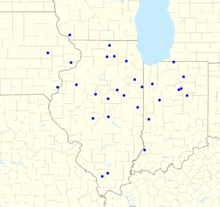 Map of radio affiliates by tower location, thus WBBM's location in the western suburbs of Chicago Chicago Bears radio affiliates.png