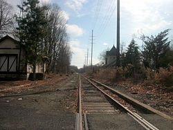 The former station depot of the Erie Railroad's Northern Branch as seen from the crossing of County Route 502 (High Street) in Closter