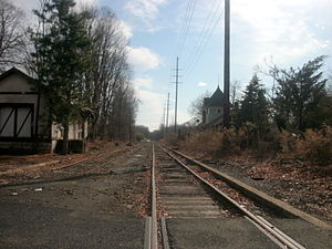The former station depot of the Erie Railroad's Northern Branch as seen from the crossing of County Route 502 (High Street) in Closter.