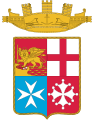 Stemma della Marina Militare (versione in uso dal 2012) con la bandiera storicamente errata della Repubblica Marinara di Pisa