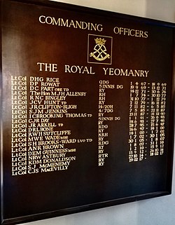 Honours board showing the Commanding Officers of the Royal Yeomanry, displayed at Regimental Headquarters Royal Yeomanry Commanding Officers of the Royal Yeomanry 1967 to 2017.jpeg