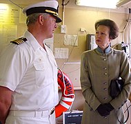 The Princess Royal visits USNS Comfort on 11 July 2002, while the vessel docked at Southampton. Dean Bradford and Princess Anne.jpg