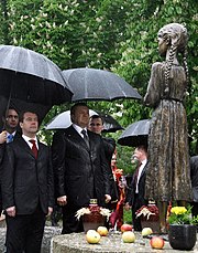 Viktor Yanukovych and Russian President Dmitry Medvedev on 17 May 2010 near the Memorial to Holodomor Victims in Kyiv. Dmitry Medvedev in Kyiv - 17 May 2010.jpeg