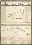 Early European drawing of moai, in the lower half of a 1770 Spanish map of Easter Island