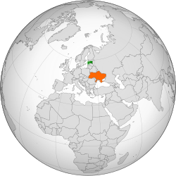Map indicating locations of Estonia and Ukraine