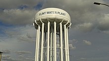 Water tower at the Flint Water Plant Flint-water-treatment-plant-tower.jpg