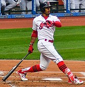 Francisco Lindor wearing stirrups in 2017