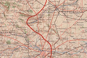 Plán s frontovou linií v Artois mezi Arrasem a Lens