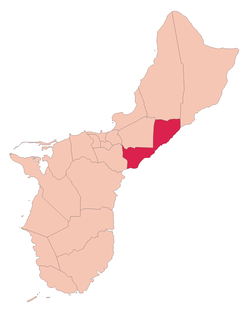 Location of Mangilao within the Territory of Guam.