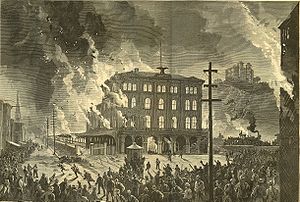 Burning of Union Depot, Pittsburgh, Pennsylvania, July 21-22, 1877, engraving from Harper's Weekly Harpers 8 11 1877 Destruction of the Union Depot.jpg