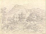 Vue de Civitella près d'Olevano, dessin au crayon de 1821