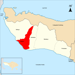Peta kecamatan Negara ring Kabupatén Jembrana, Bali, Indonésia