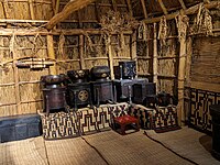 Lacquer stored in cise (Hokkaido Museum) Japan Hokkaido Ainu traditional house "cise"3 2023.jpg