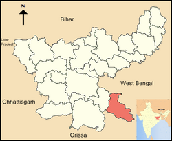 Расположение Восточного Сингхбхумского района в Джаркханде