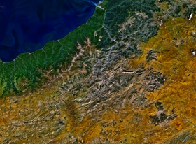 Vue satellite des monts Kaçkar.