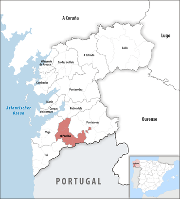 Die Lage des Gerichtsbezirk O Porriño in der Provinz Pontevedra