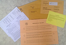 Ballot and other documents for postal voting for the 2015 Luxembourg constitutional referendum Luxembourg Referendum 2015 Postal vote - ballot and other documents.jpg