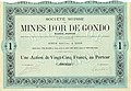 Aktie über 25 Franken der Société Suisse des Mines d’Or de Gondo SA vom 14. September 1895[7][10]