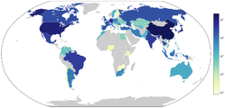 Harta globală a țărilor lumii în funcție de producția de autovehicule, 2013