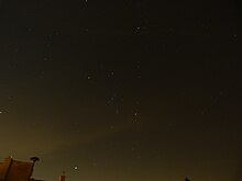 Orion zoals met het blote oog te zien met rechtsboven de Stier en linksonder Sirius
